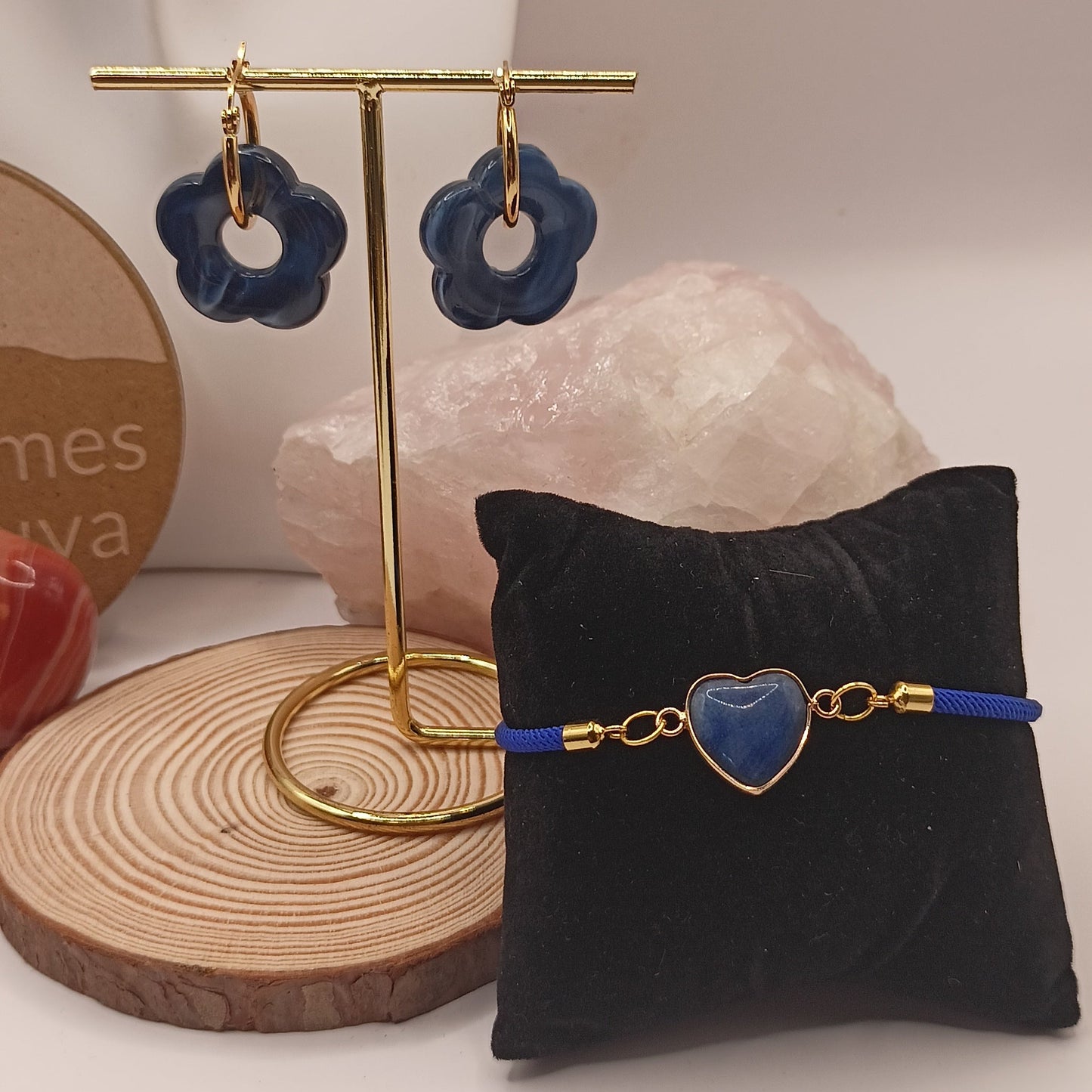 Parure boucles et bracelet Et Pierre Naturelle lapis-lazuli cœur