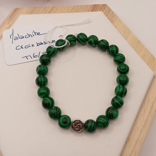 Bracelet En Pierre Naturelle Malachite Verte Et Lauburu croix basque