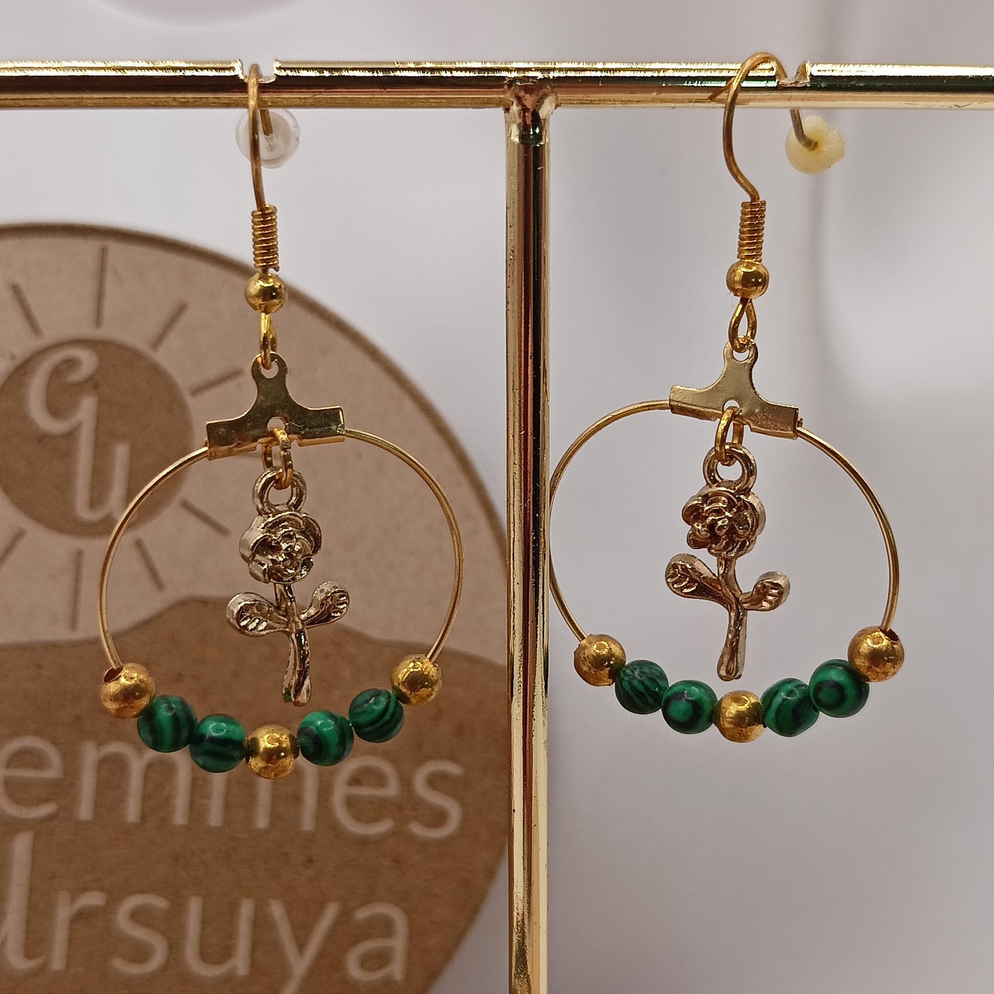 Boucles d'oreilles MALACHITE pierres naturelles fleurs
