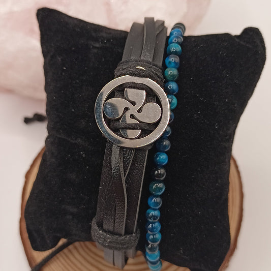 Bracelet Ajustable En Cuir Et Pierre Naturelle oeil du faucon Et Coix Basque~4mm