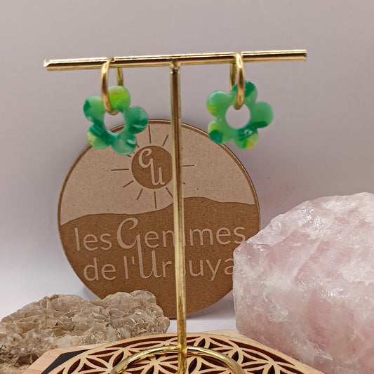 Boucles d'oreilles avec petites fleurs en résine _ Interchangeables Les Gemmes de l'Ursuya