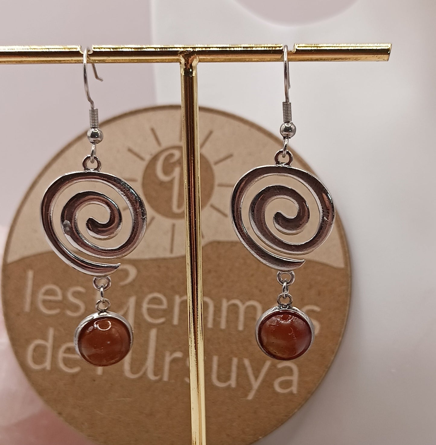 Boucles d'oreilles cornaline argenté–Acier Inoxydable | Les Gemmes de l'Ursuya
