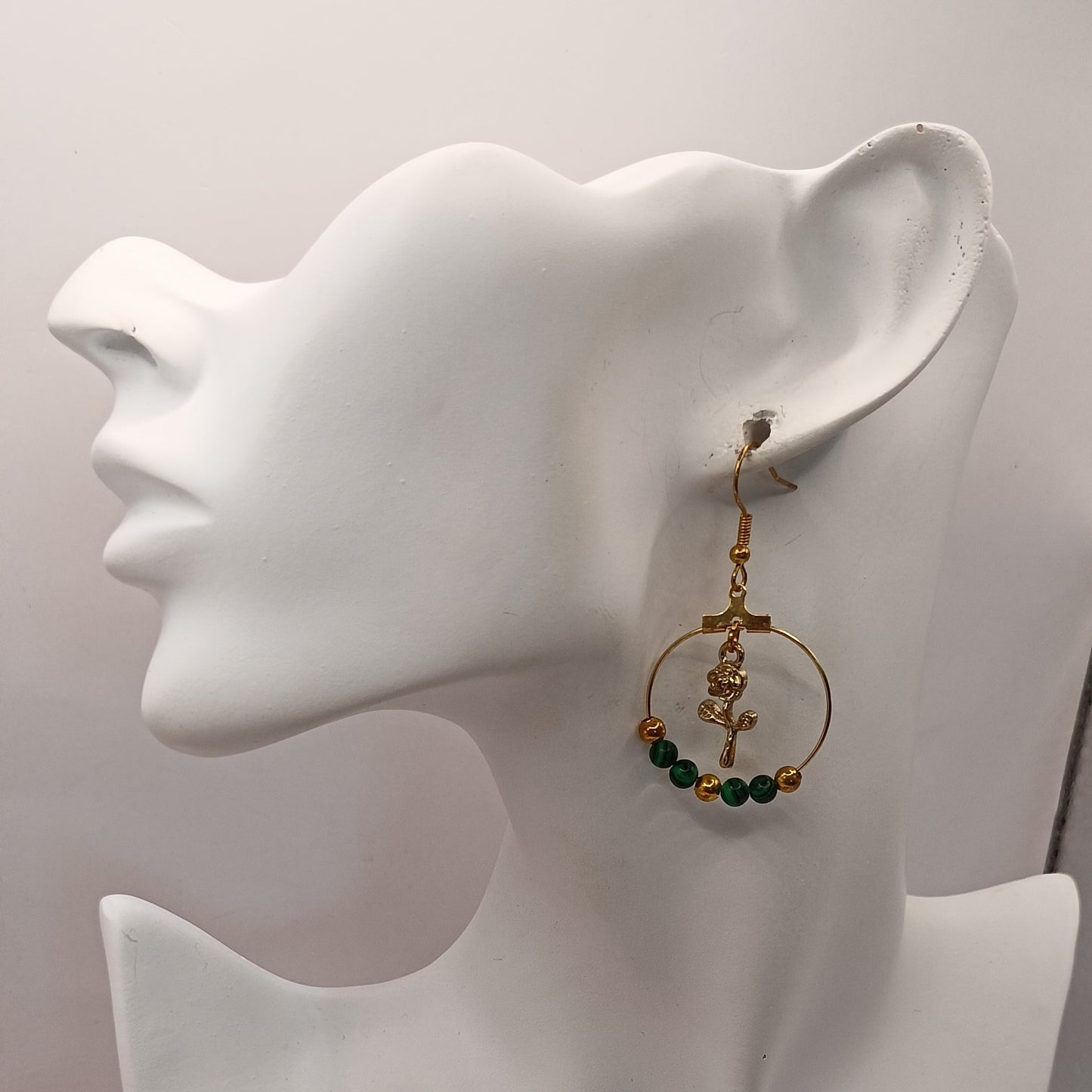 Boucles d'oreilles MALACHITE pierres naturelles fleurs