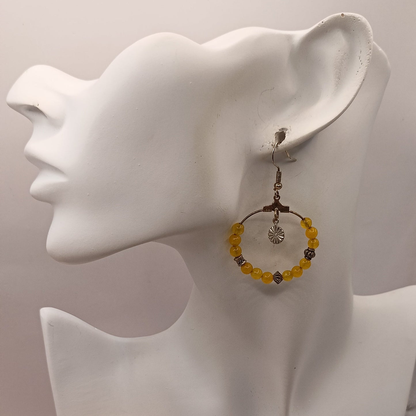 Boucles D'oreilles Fermoir Dormeuse Argent ou Acier Pierre Naturelle Jade Citron fantaisies