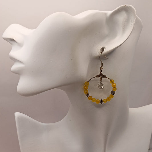 Boucles D'oreilles Fermoir Dormeuse Argent ou Acier Pierre Naturelle Jade Citron fantaisies