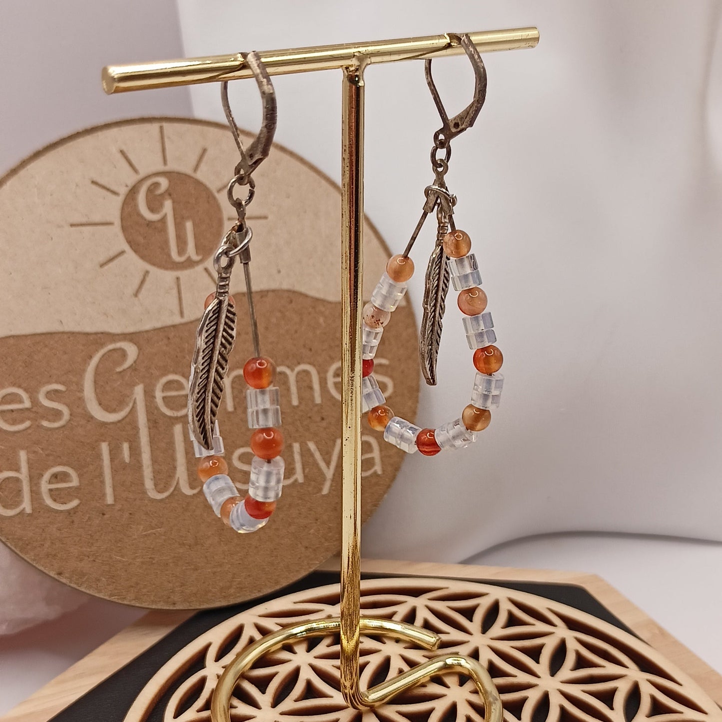 Boucles D'oreilles Fermoir A Levier Argent 925 Et Pierre Naturelle cornaline opaline