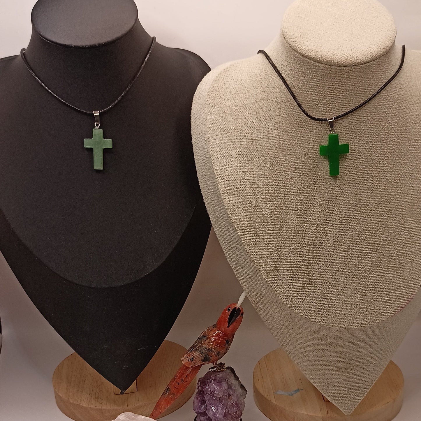 Pendentif Pierre Naturelle Aventurine Verte Croix Catholique