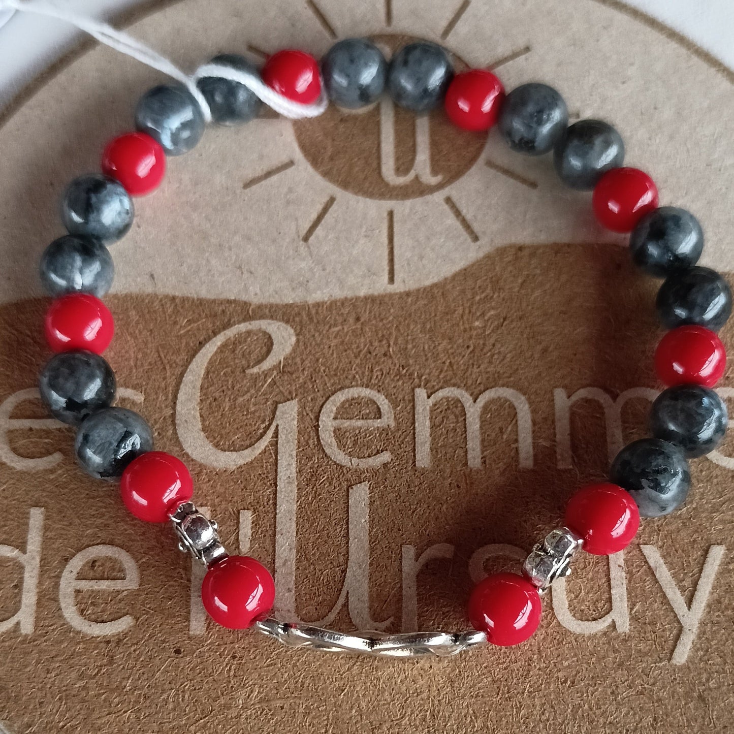 Bracelet en Pierre Naturelle Corail et labradorite grise symbole infini