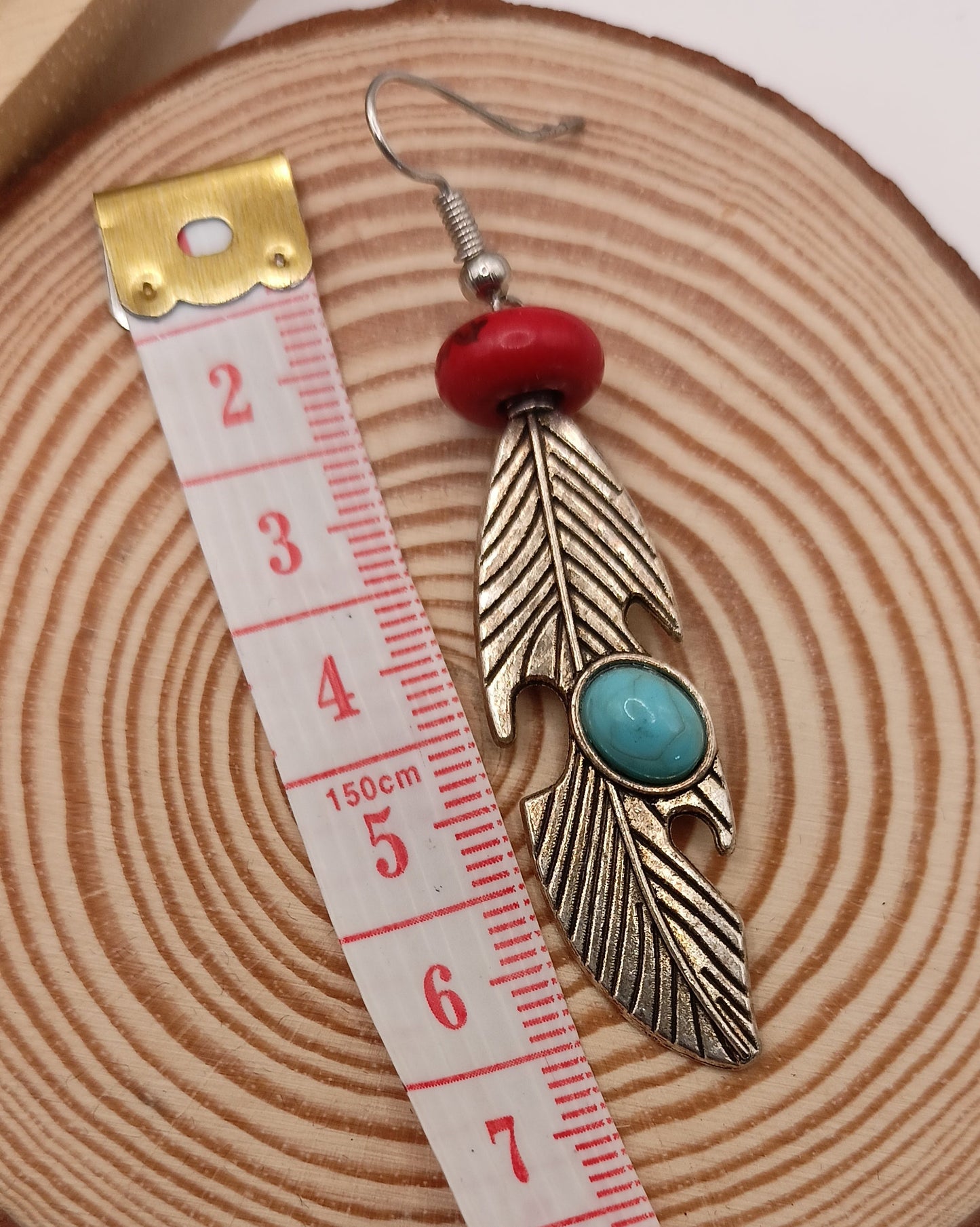 Boucles d’oreilles pendantes en Howlite turquoise & rouge – fermoirs acier ou argent