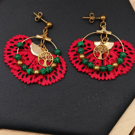 Boucles d'oreilles MALACHITE pierres naturelles arbre de vie