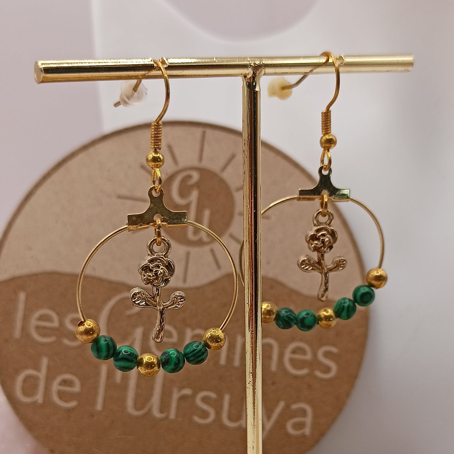 Boucles d'oreilles MALACHITE pierres naturelles fleurs
