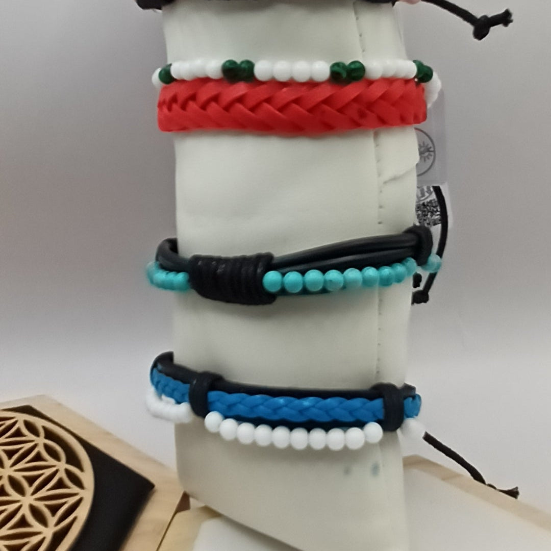 Bracelet Ajustable En Cuir noir Et Pierre Naturelle holwite teintée ~4mm