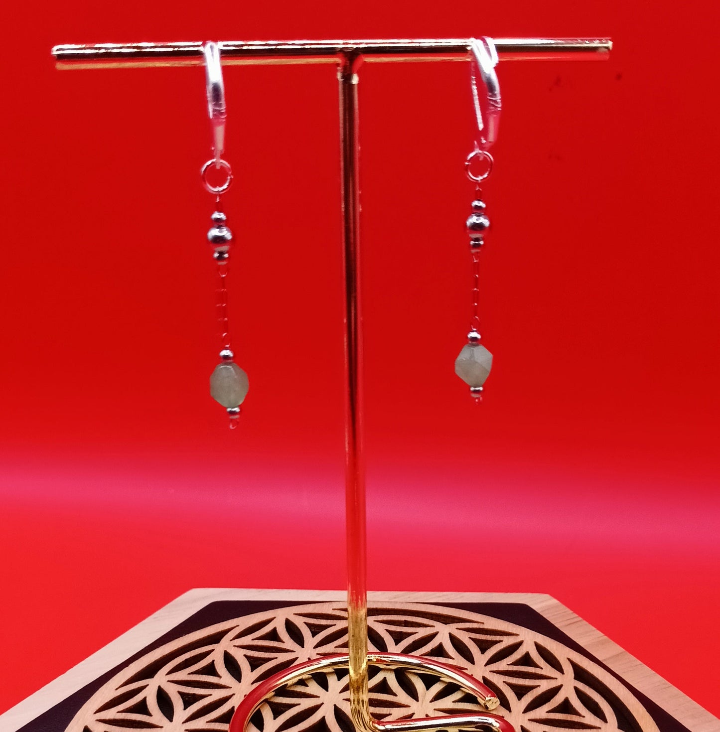 Boucles D'oreilles Fermoir A Levier Argent 925 Et Pierre Naturelle aventurine