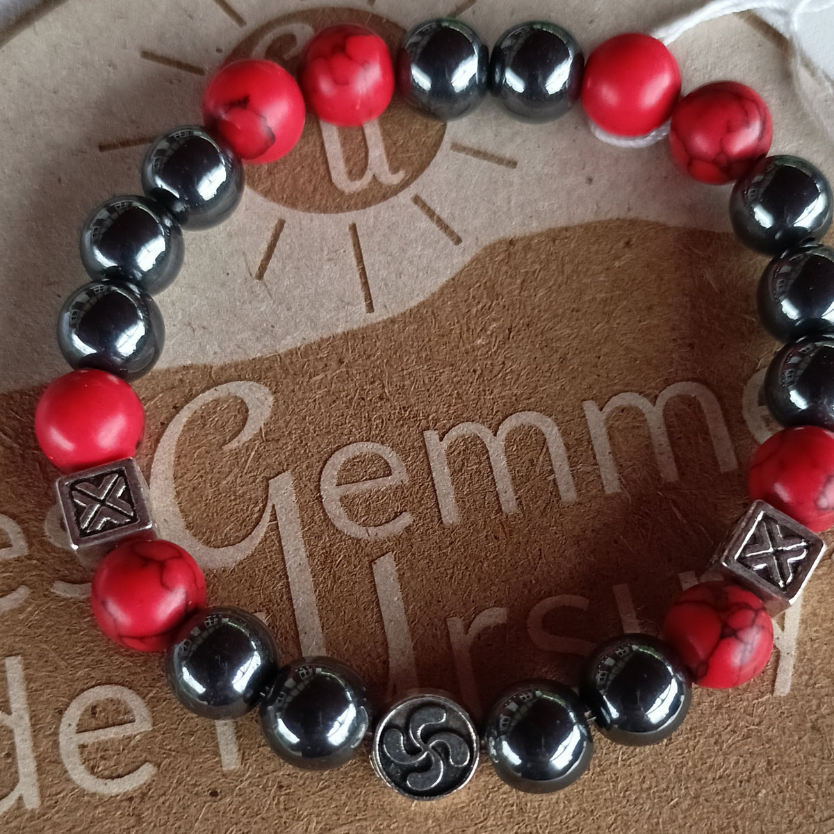 Bracelet Pierre Naturelle Howlite, Hématite lauburu