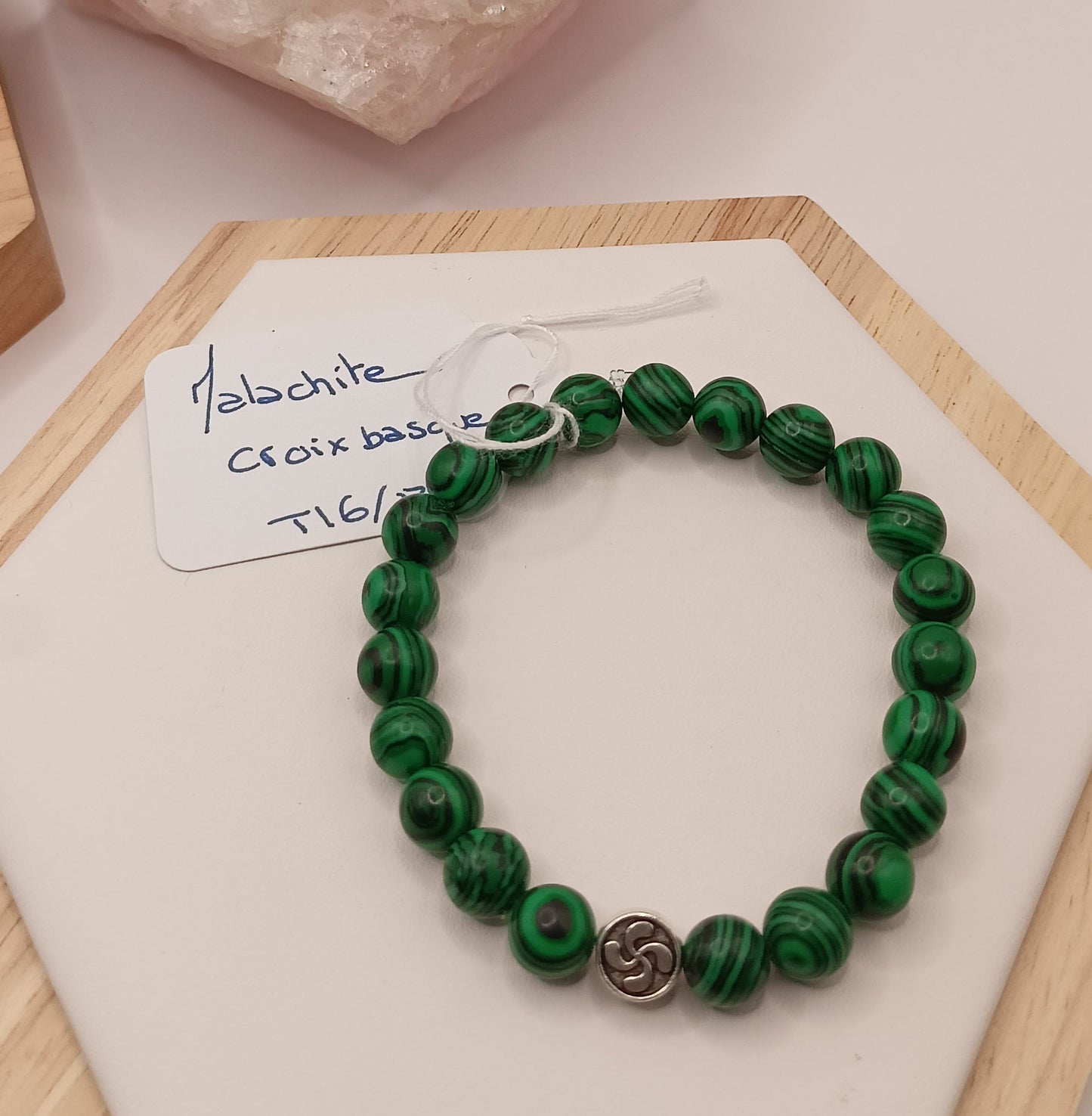 Bracelet En Pierre Naturelle Malachite Verte Et Lauburu croix basque