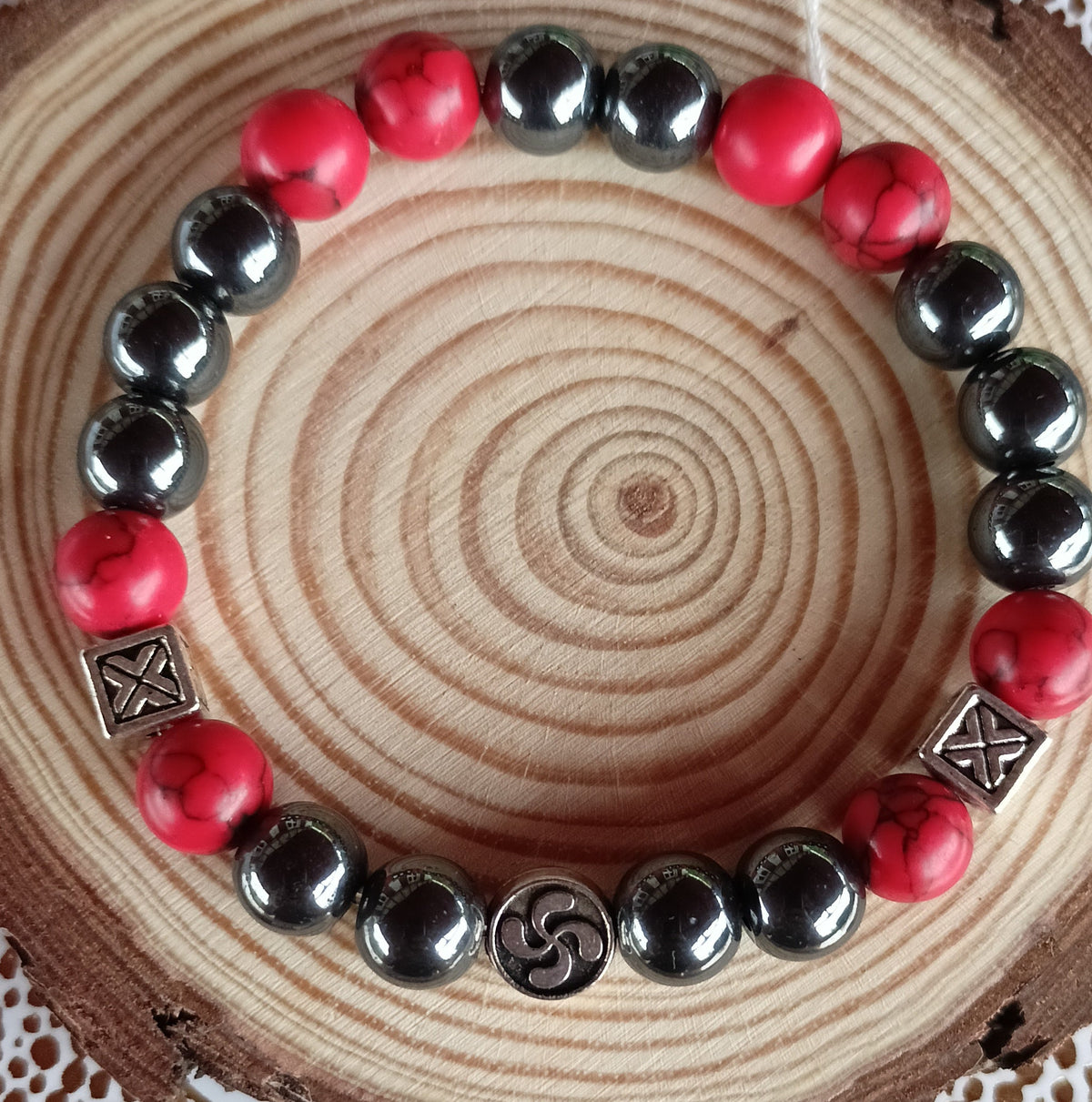 Bracelet Pierre Naturelle Howlite, Hématite lauburu