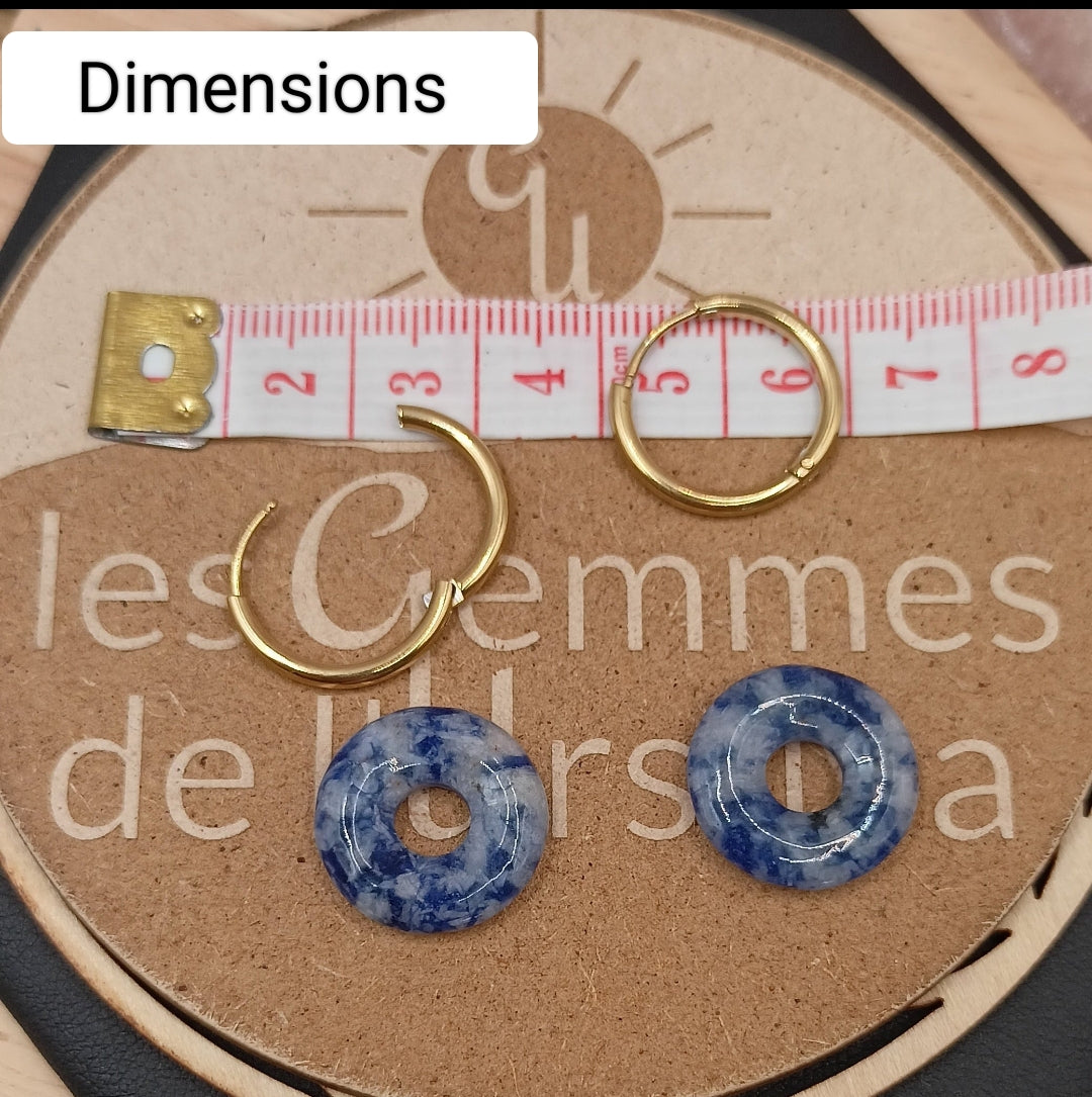 Boucles d'oreilles créoles + Pierre du soleil en verre bleu grande _ interchangeable