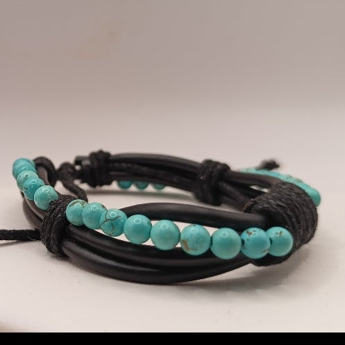 Bracelet Ajustable En Cuir noir Et Pierre Naturelle holwite teintée ~4mm