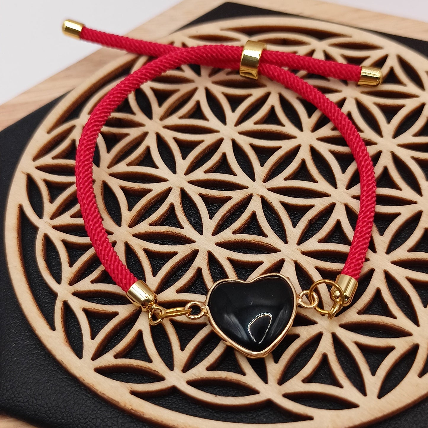 Bracelet ajustable Et Pierre Naturelle OBSIDIENNE coeur