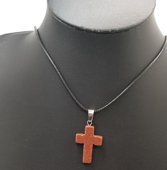Collier pendentif verre imitation pierre du soleil croix Catholique