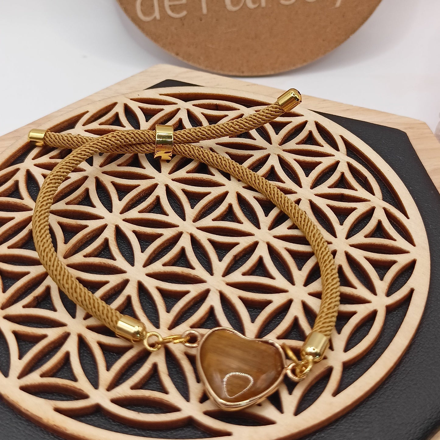 Bracelet ajustable Et Pierre Naturelle ŒIL DE TIGRE coeur