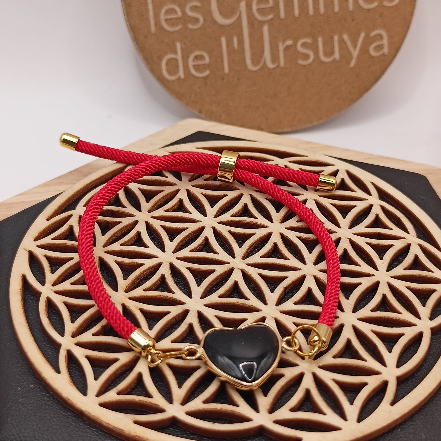 Bracelet ajustable Et Pierre Naturelle OBSIDIENNE coeur