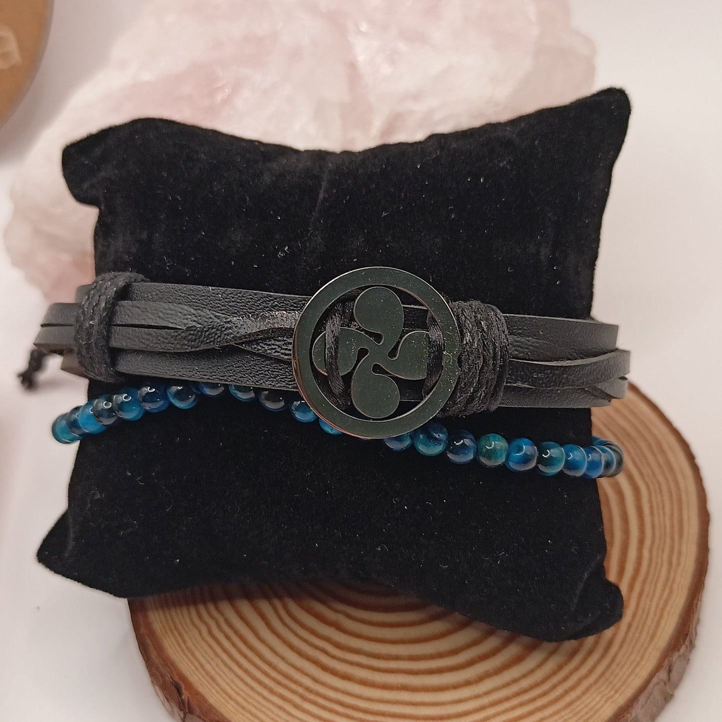 Bracelet Ajustable En Cuir Et Pierre Naturelle oeil du faucon Et Coix Basque~4mm