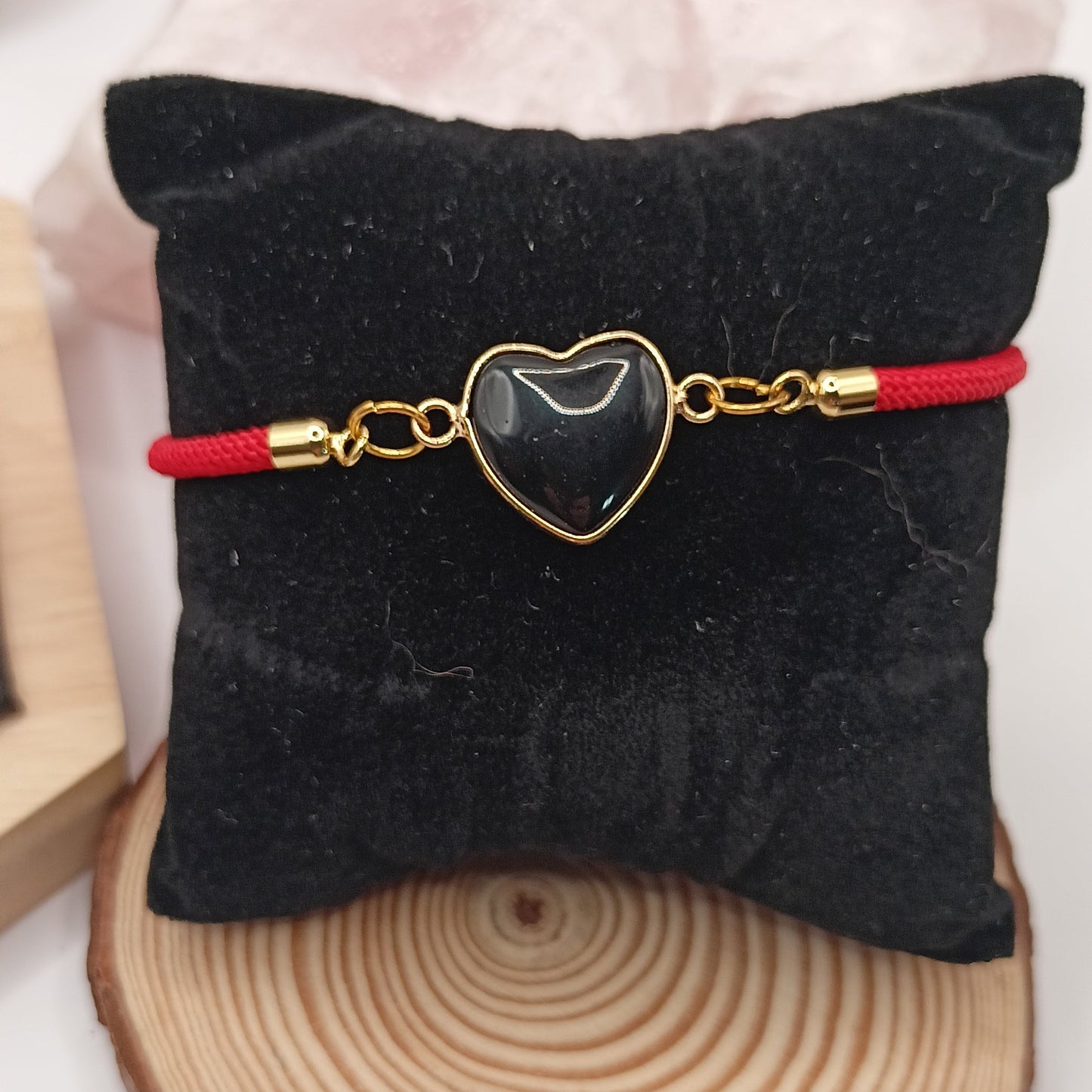 Bracelet ajustable Et Pierre Naturelle OBSIDIENNE coeur