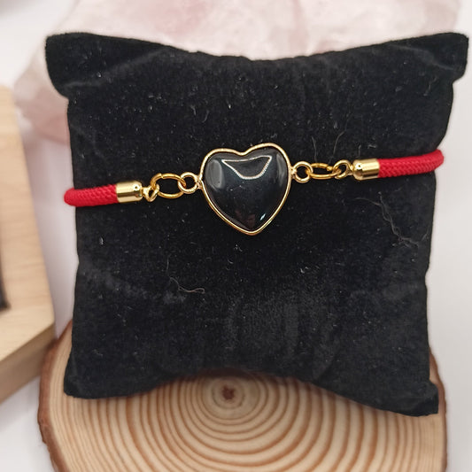 Bracelet ajustable Et Pierre Naturelle OBSIDIENNE coeur