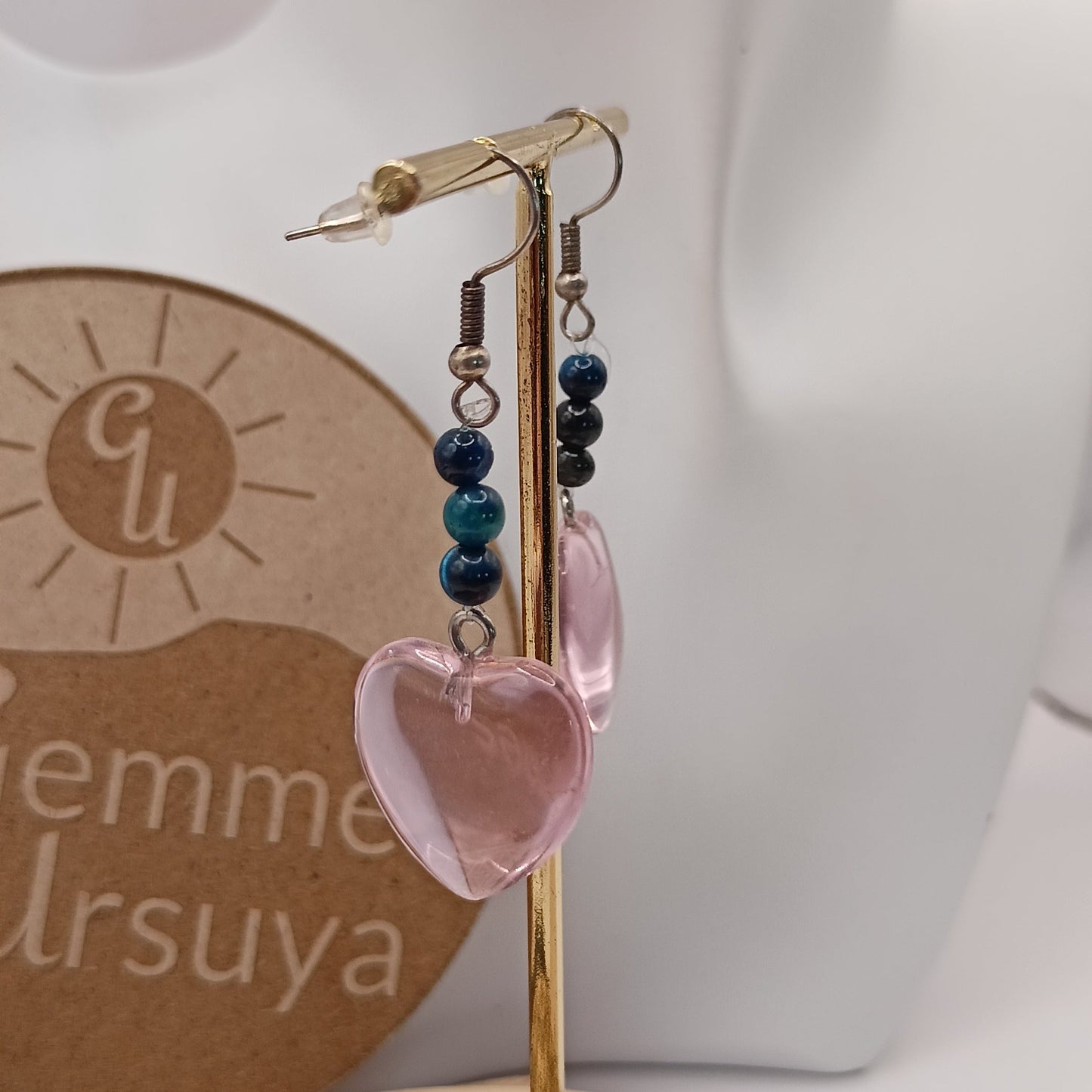 Boucles d'oreilles oeil du faucon argenté–Acier Inoxydable | Les Gemmes de l'Ursuya