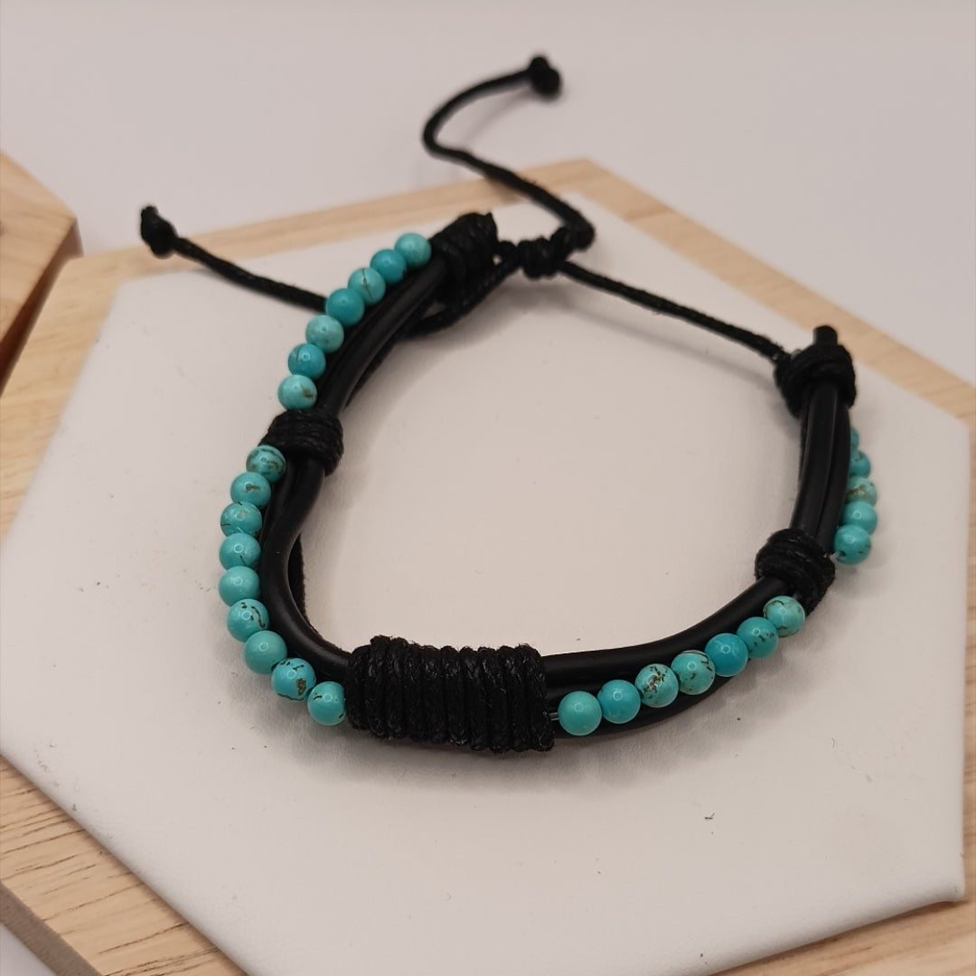 Bracelet Ajustable En Cuir noir Et Pierre Naturelle holwite teintée ~4mm