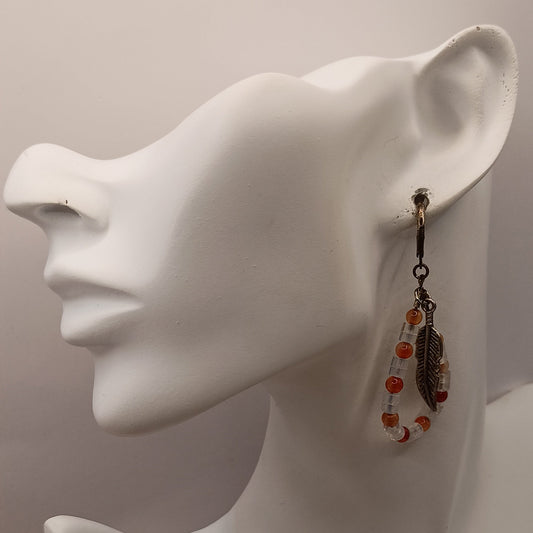 Boucles D'oreilles Fermoir A Levier Argent 925 Et Pierre Naturelle cornaline opaline
