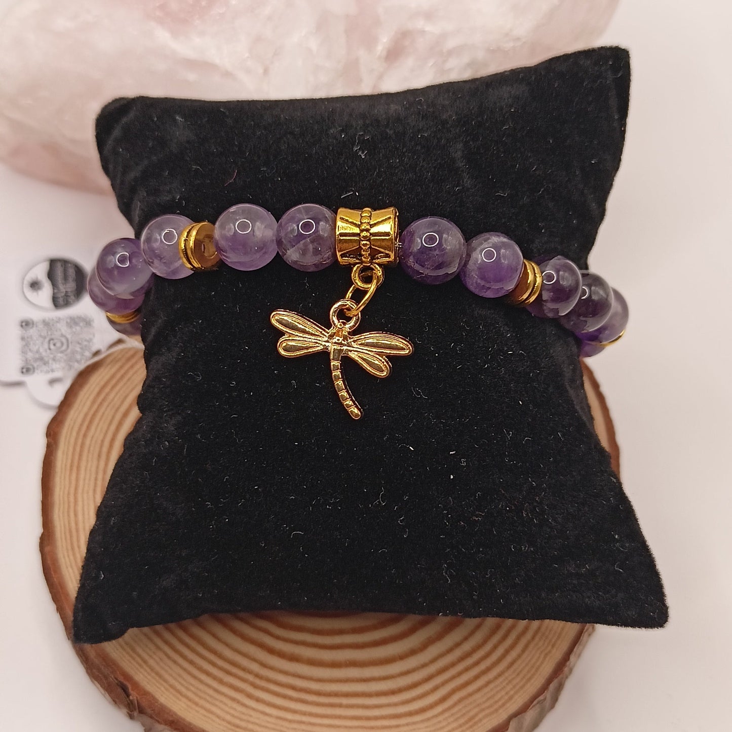 Bracelet en pierre naturelle Améthyste 3A pendentif libellule