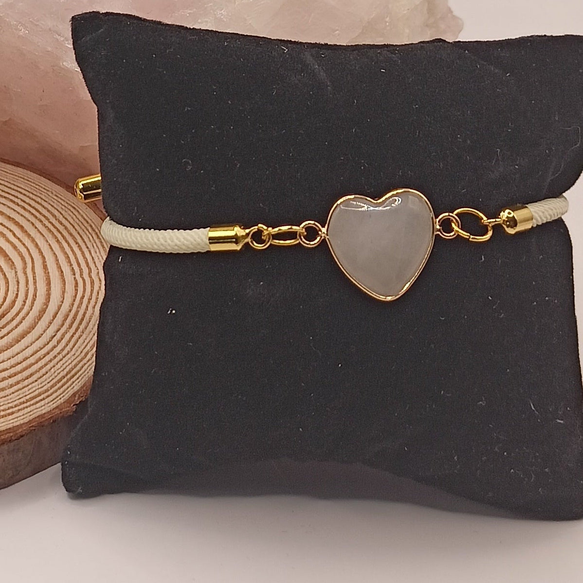 Bracelet Et Pierre Naturelle quartz blanc coeur