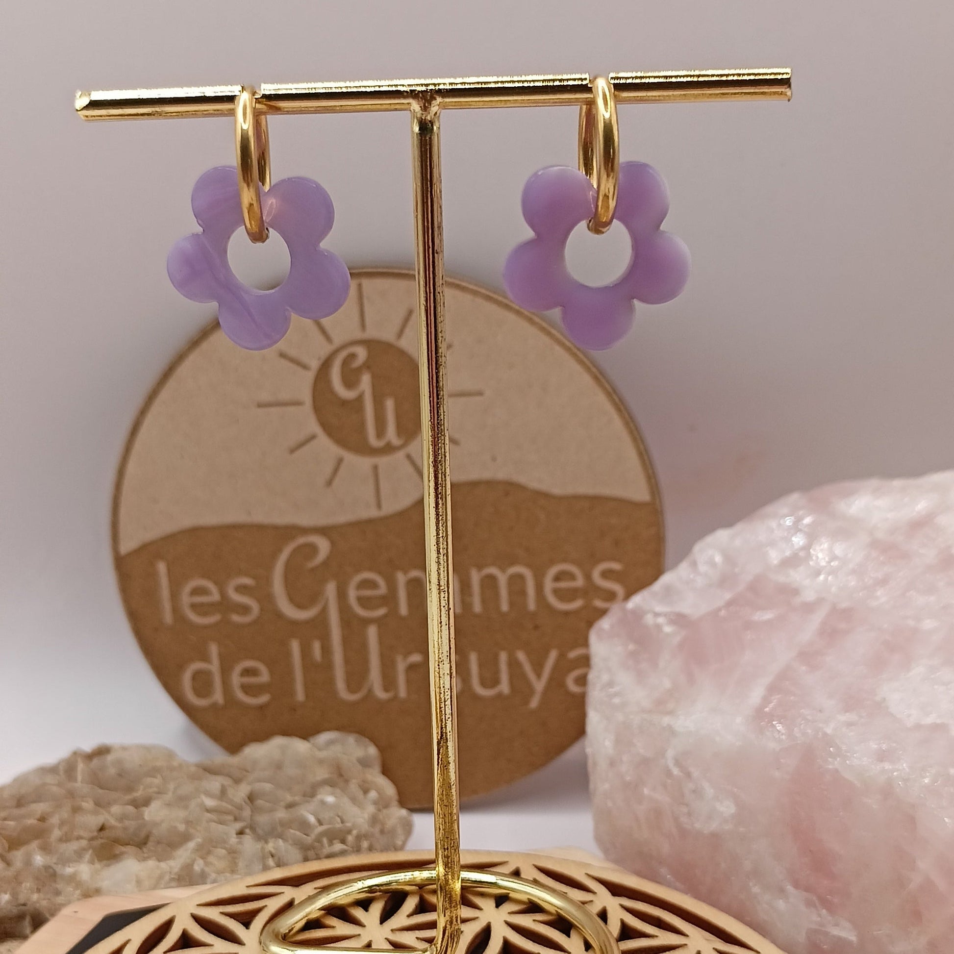 Boucles d'oreilles avec petites fleurs en résine _ Interchangeables Les Gemmes de l'Ursuya