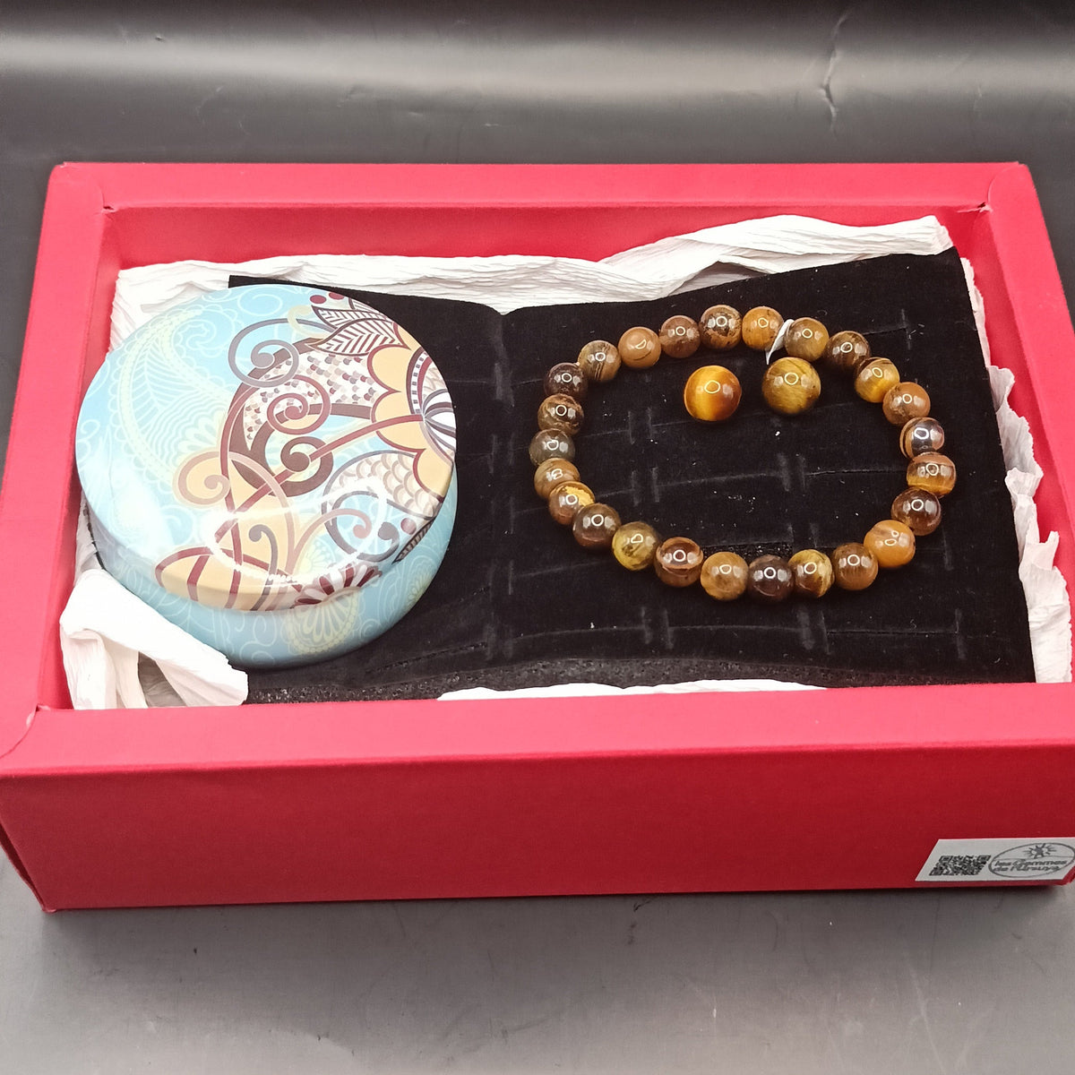 Coffret _ Oeil de tigre _ bracelet, boucles d'oreilles et bougie