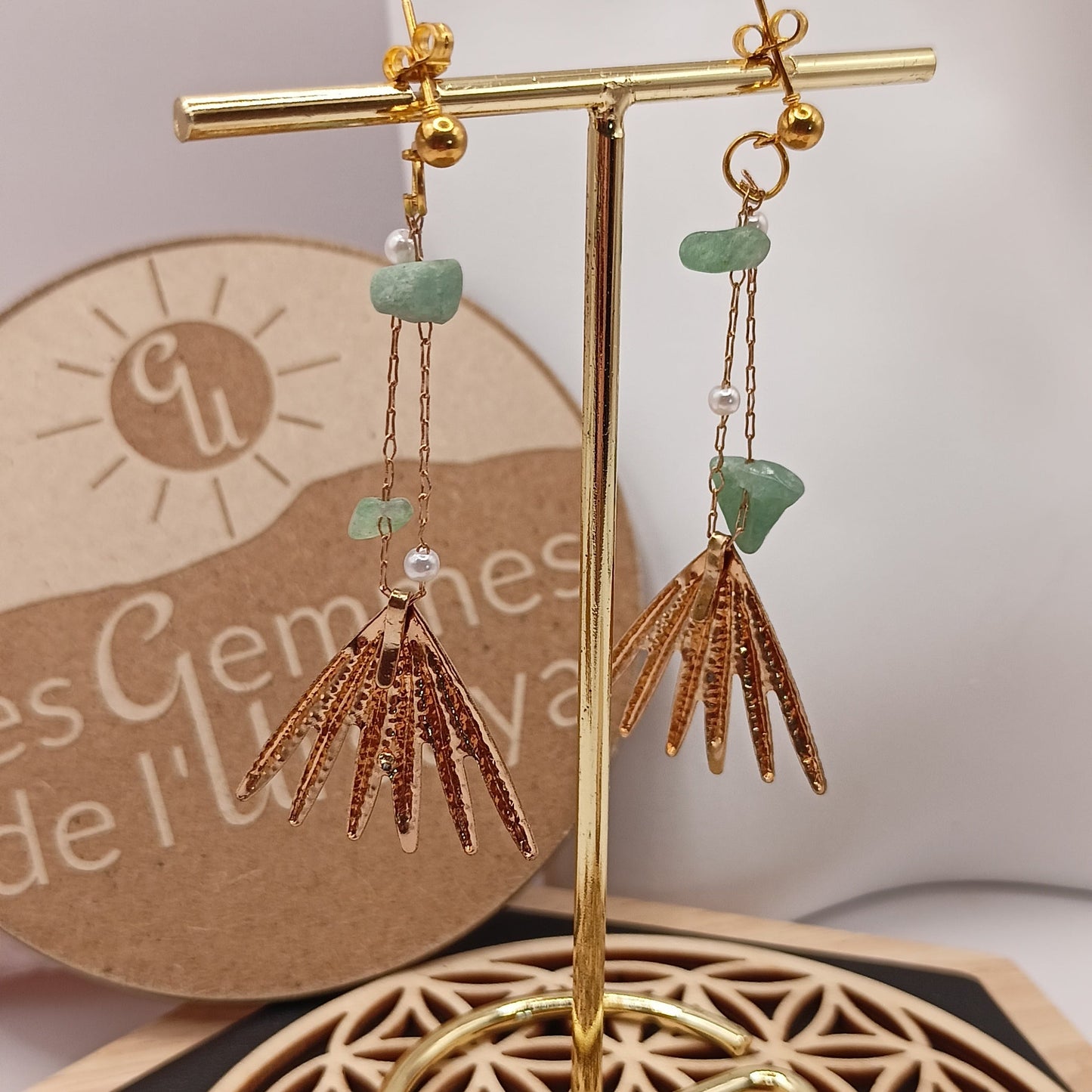 Boucles D'oreilles Pierre Naturelle Aventurine Verte  – pierres naturelles dorée