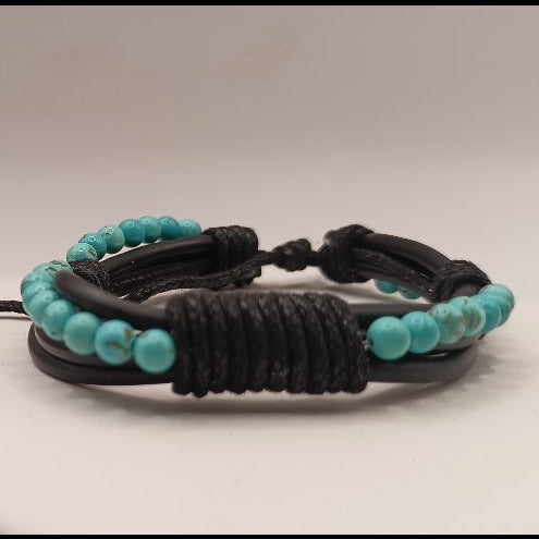 Bracelet Ajustable En Cuir noir Et Pierre Naturelle holwite teintée ~4mm