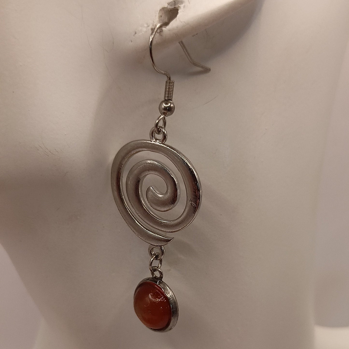 Boucles d'oreilles cornaline argenté–Acier Inoxydable | Les Gemmes de l'Ursuya