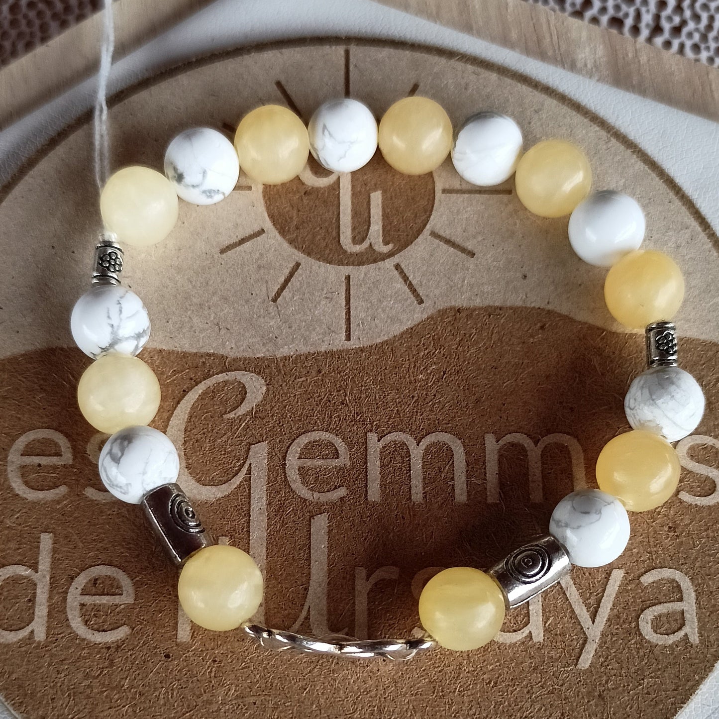 Bracelet en Pierre Naturelle jade citron et holwite symbole infini
