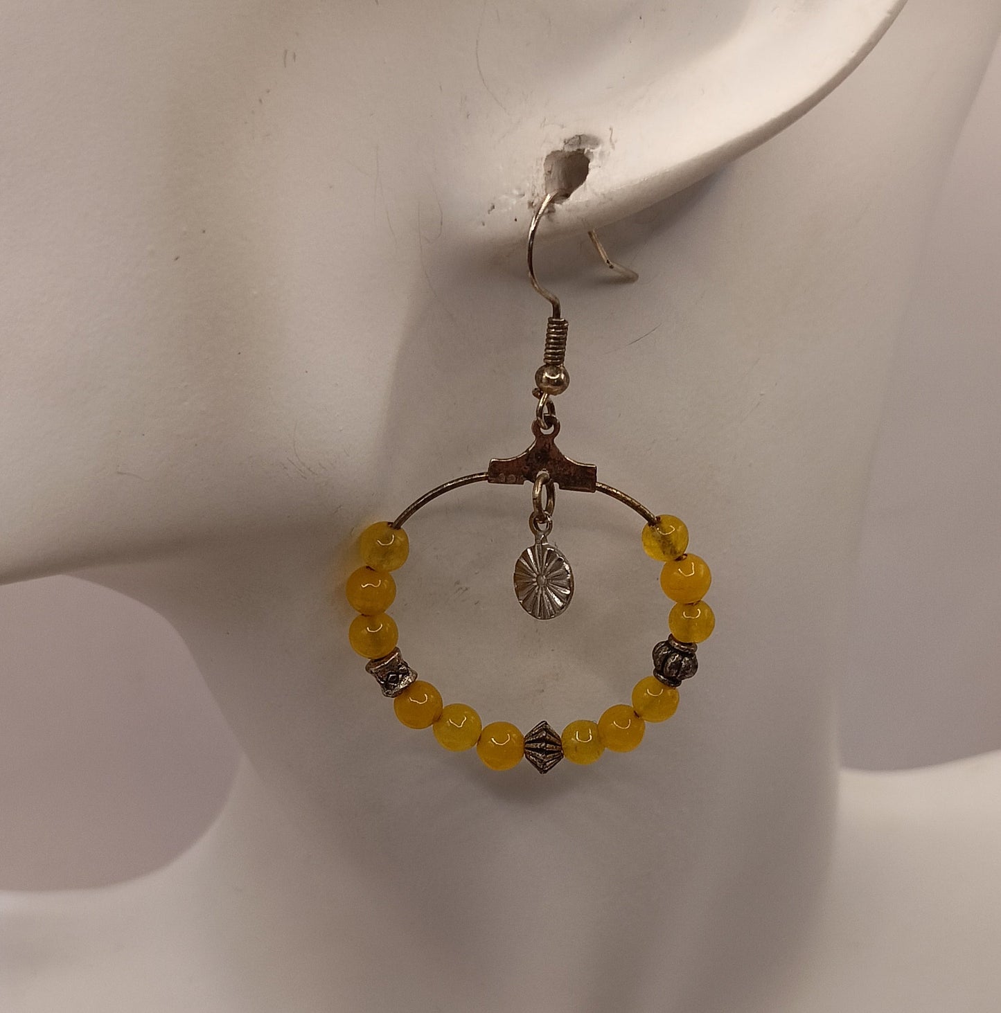 Boucles D'oreilles Fermoir Dormeuse Argent ou Acier Pierre Naturelle Jade Citron fantaisies