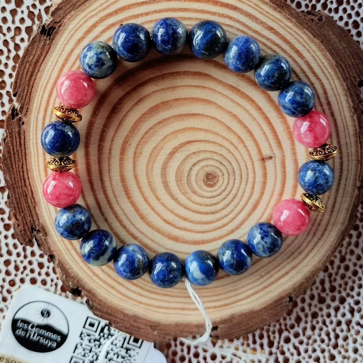 Bracelet Pierres Naturelles Lapis lazuli 3A & Tourmaline Rose
