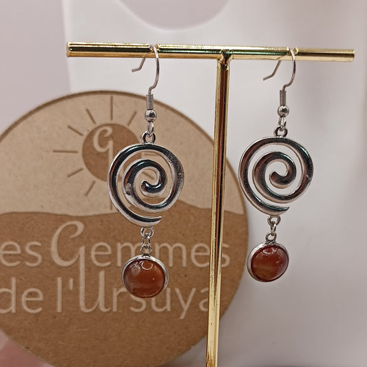Boucles d'oreilles cornaline argenté–Acier Inoxydable | Les Gemmes de l'Ursuya