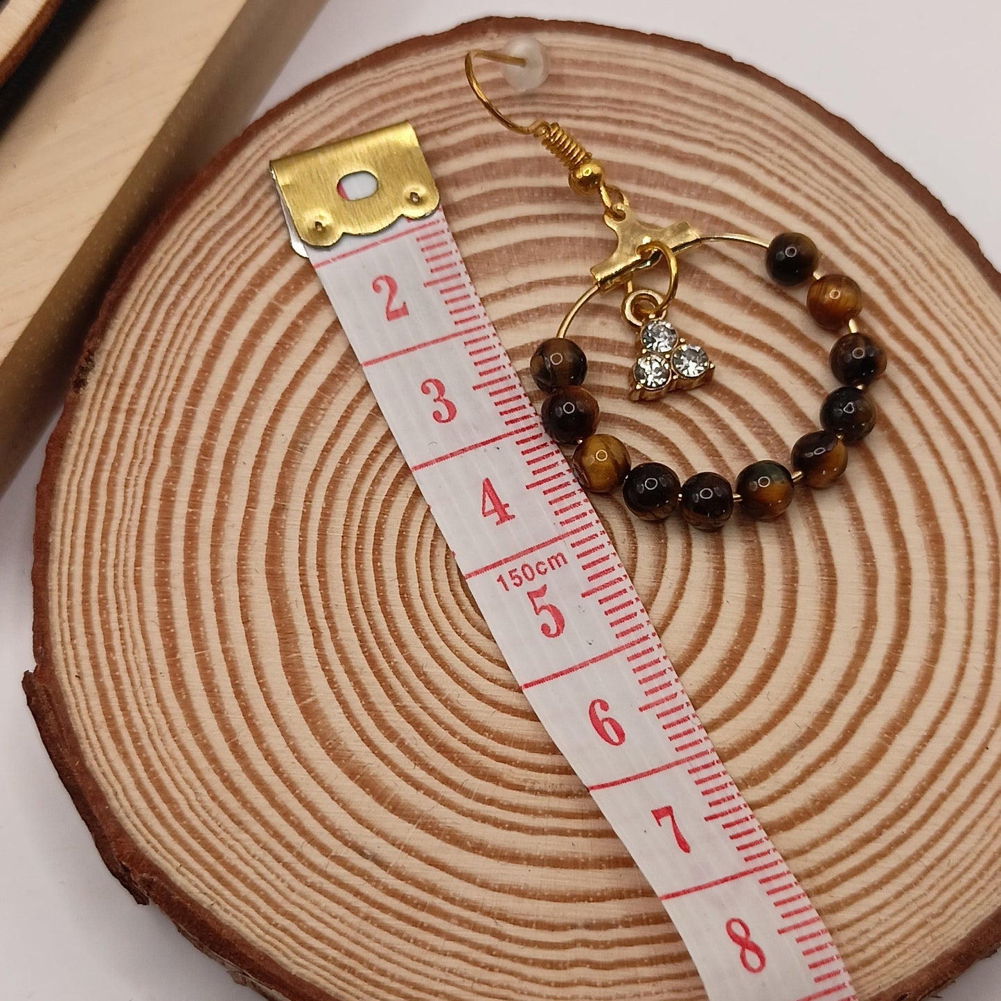 Boucles d’oreilles œil de tigre dorée et strass – Acier Inoxydable | Les Gemmes de l’Ursuya