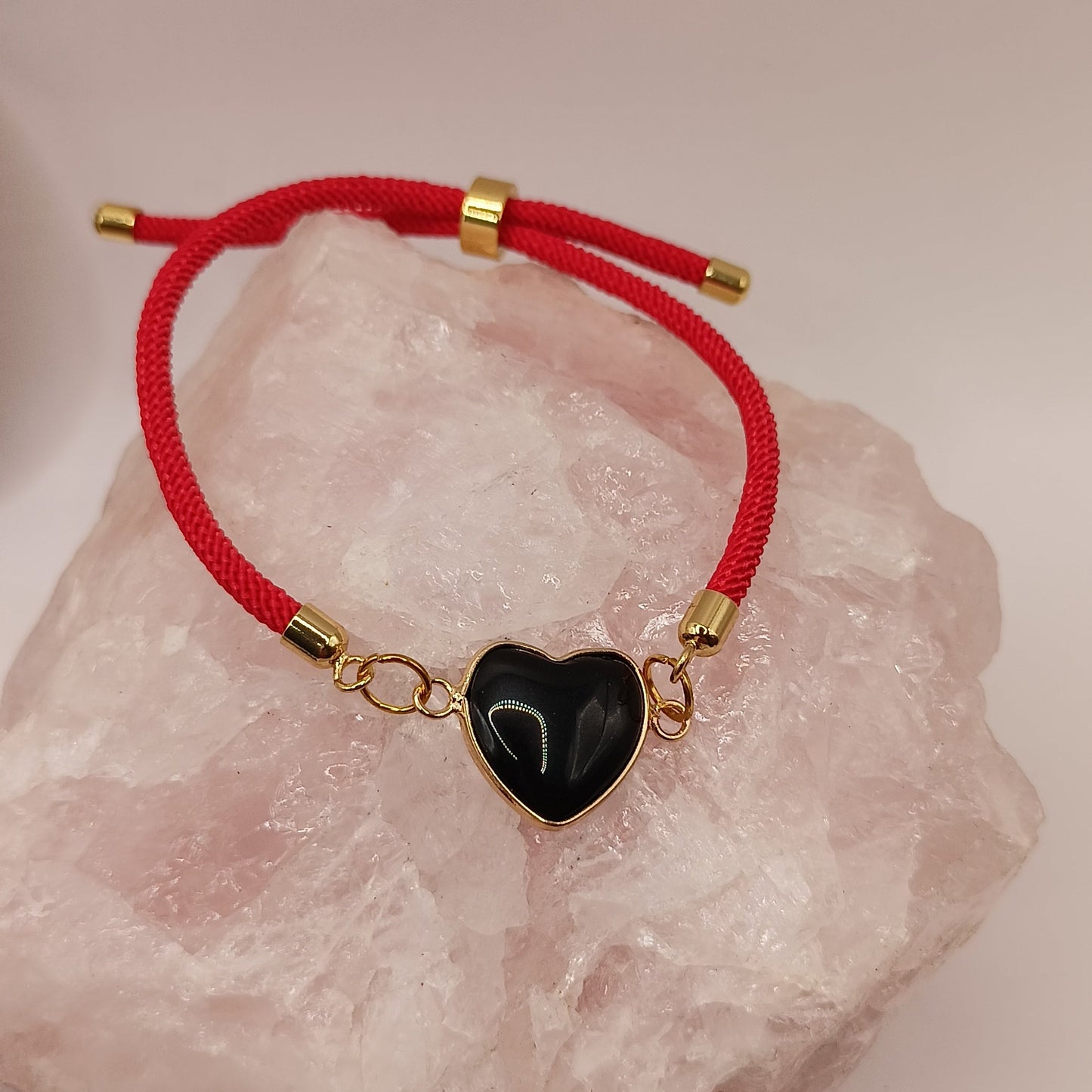 Bracelet ajustable Et Pierre Naturelle OBSIDIENNE coeur
