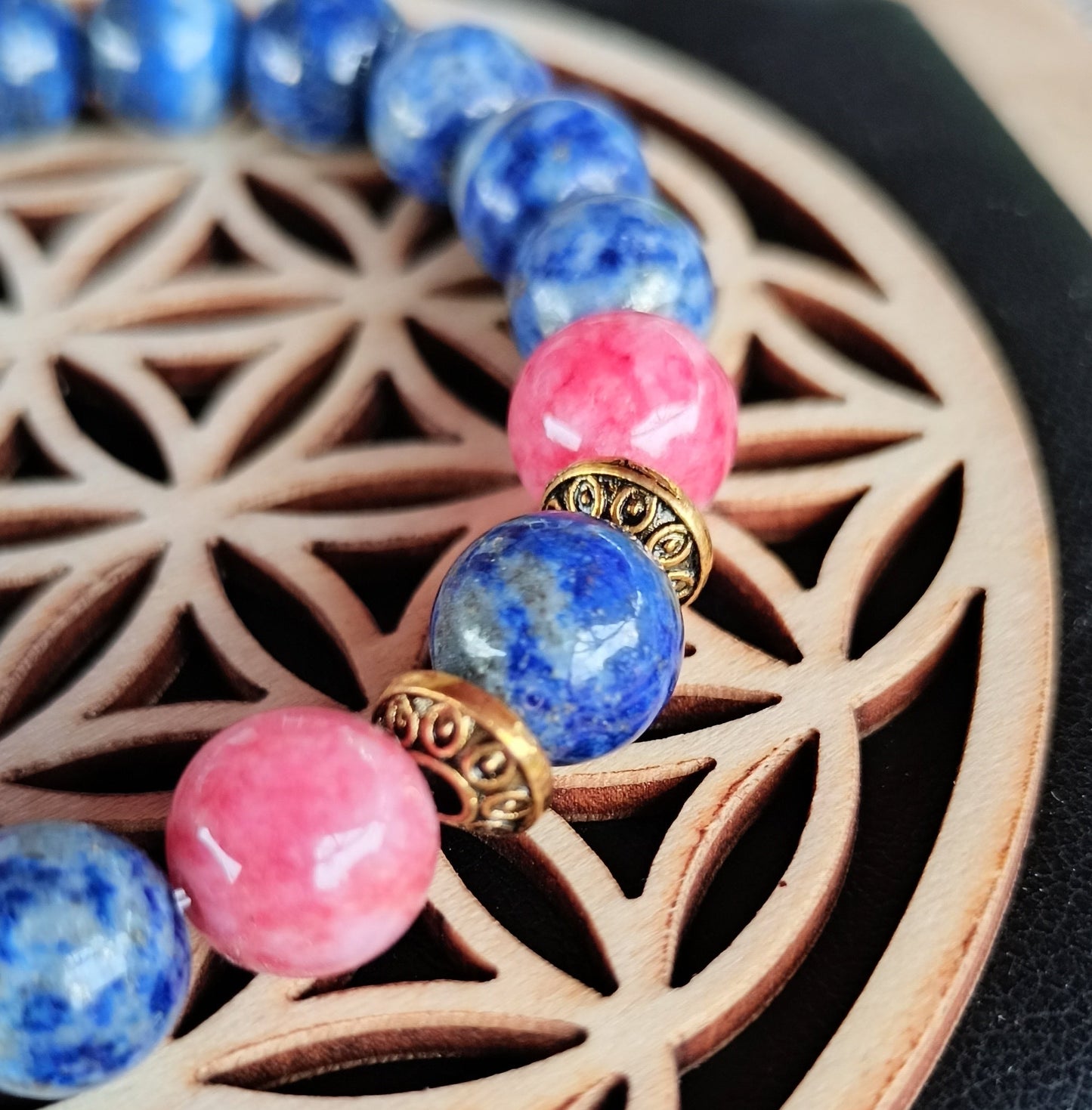 Bracelet Pierres Naturelles Lapis lazuli 3A & Tourmaline Rose