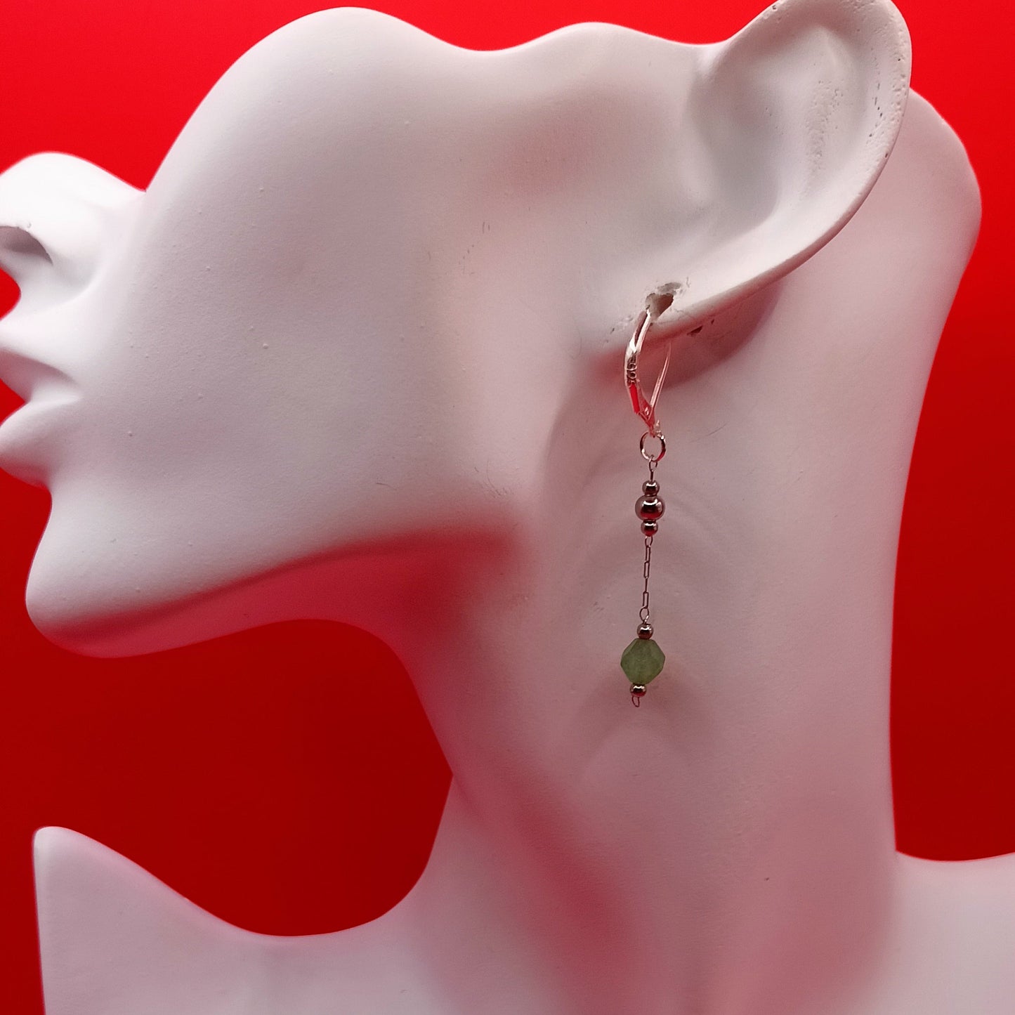 Boucles D'oreilles Fermoir A Levier Argent 925 Et Pierre Naturelle aventurine