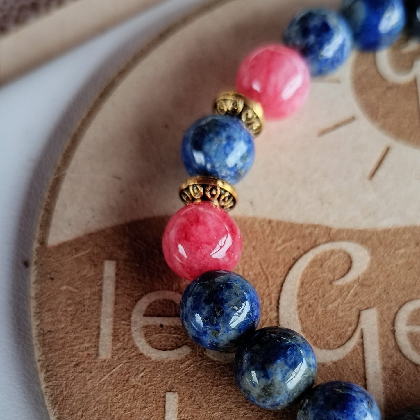 Bracelet Pierres Naturelles Lapis lazuli 3A & Tourmaline Rose
