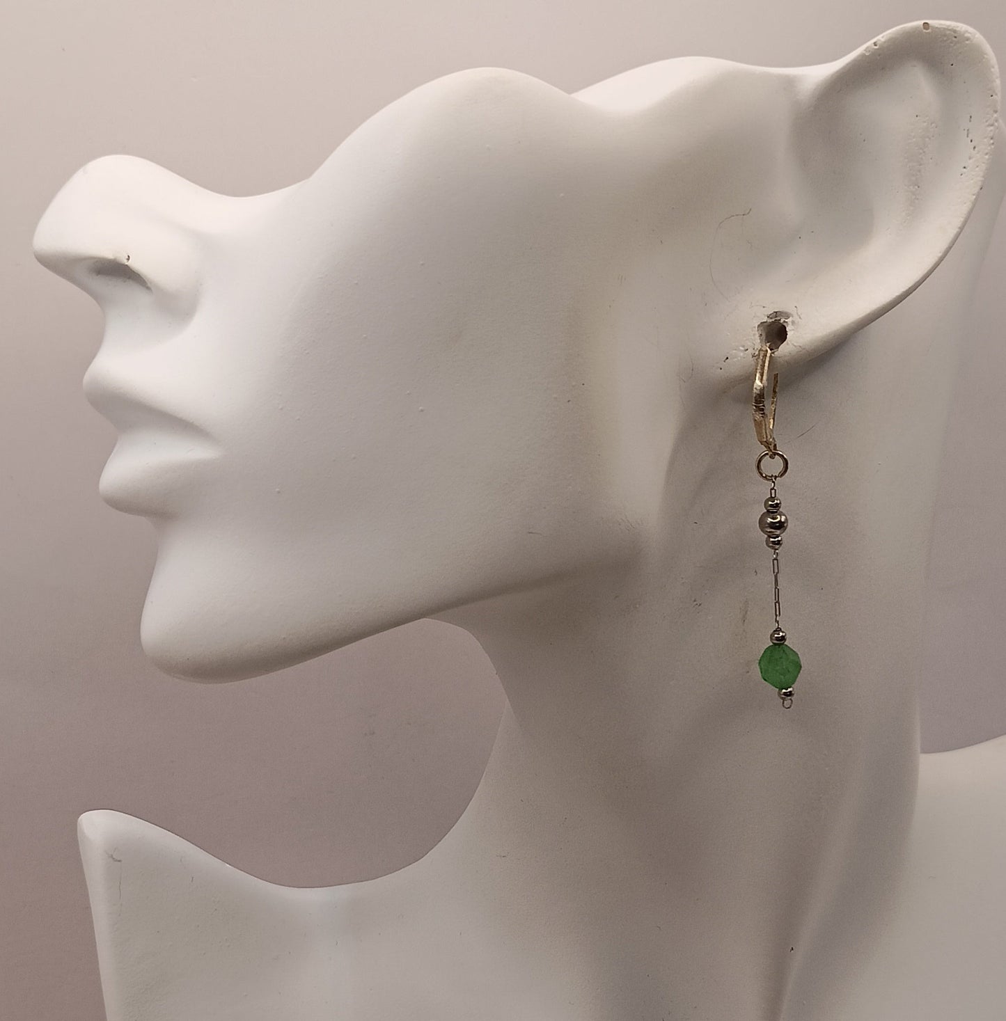 Boucles D'oreilles Fermoir A Levier Argent 925 Et Pierre Naturelle aventurine