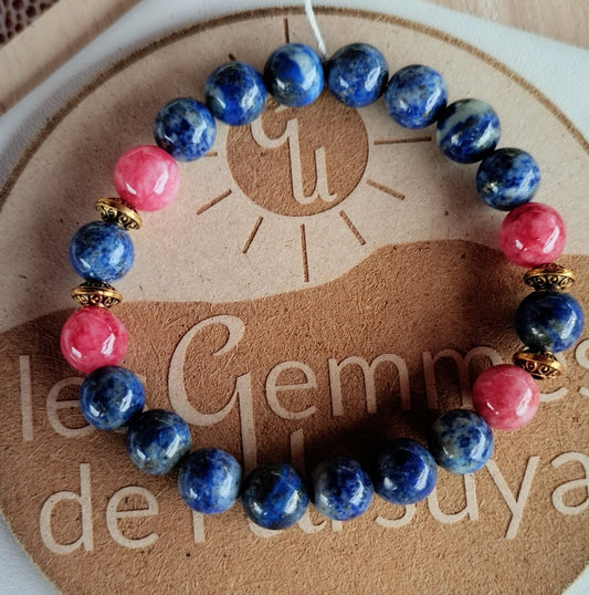 Bracelet Pierres Naturelles Lapis lazuli 3A & Tourmaline Rose